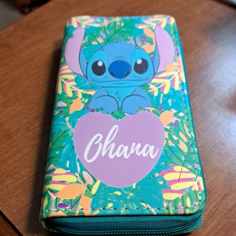 Ohana Wallet with Stitch Design - Green and Purple